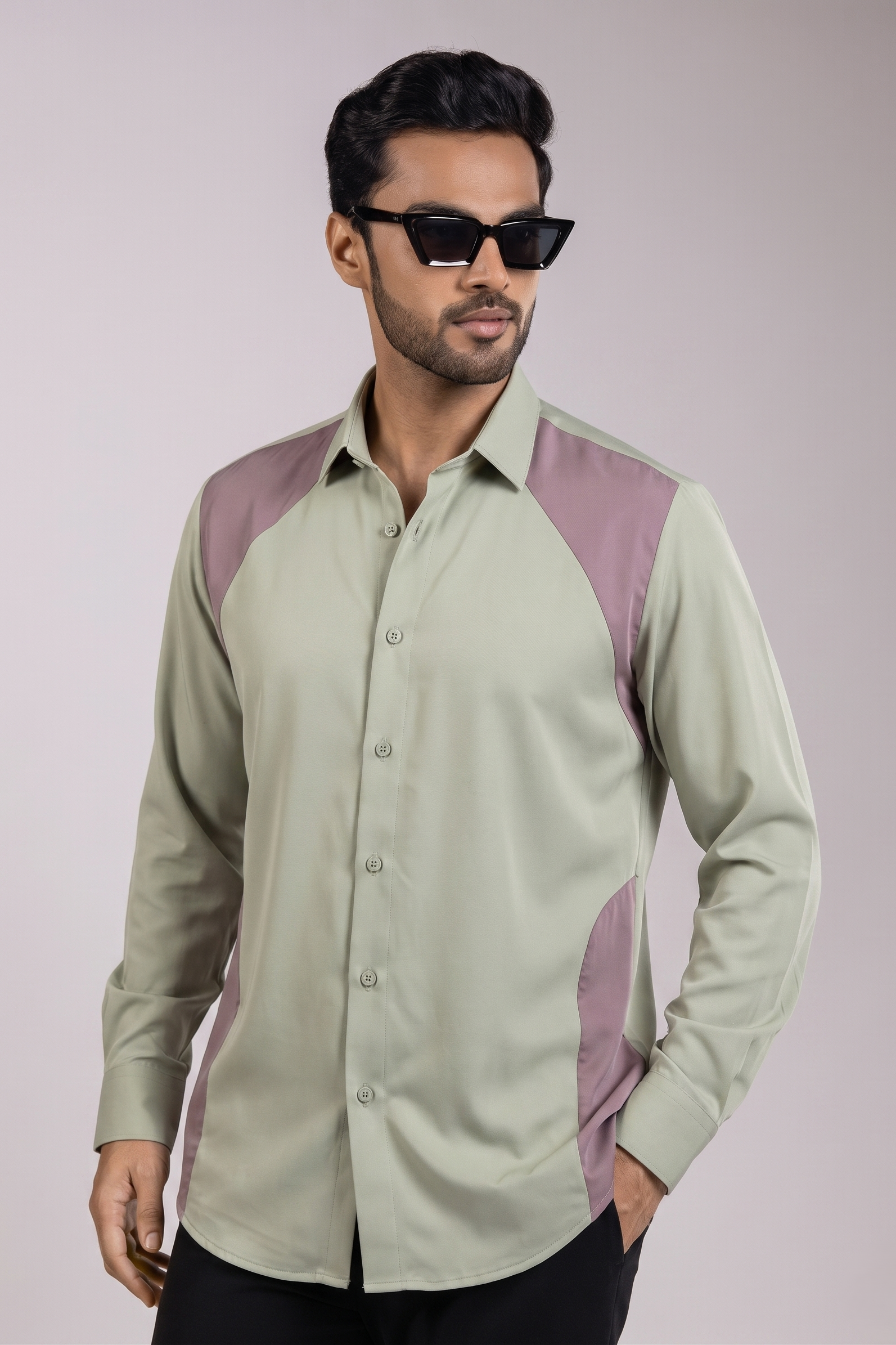 Sage Green Dusty Rose Colour Block Raglan Panel Shirt