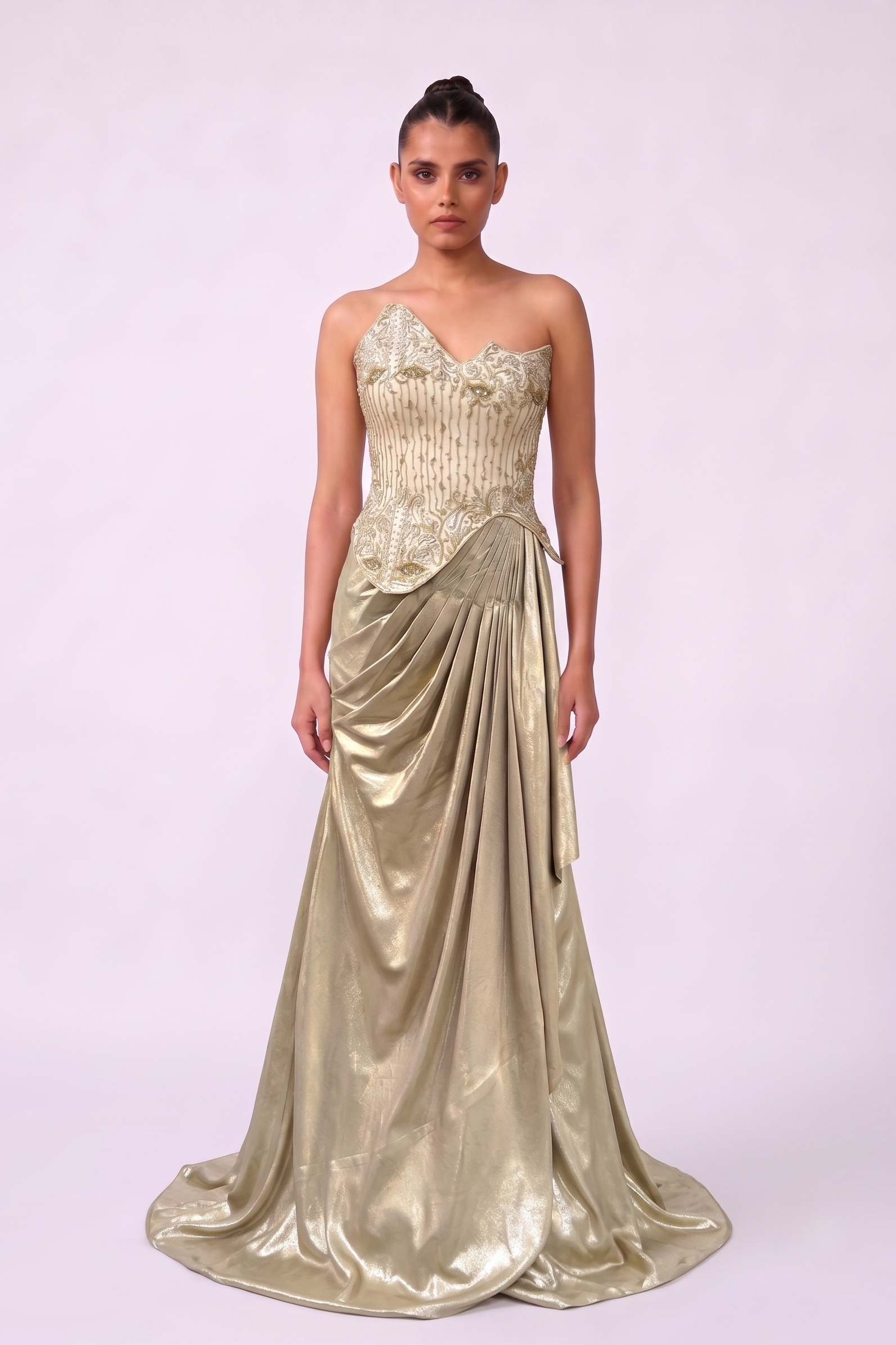 Gold Stripe Corset Gown - Full View