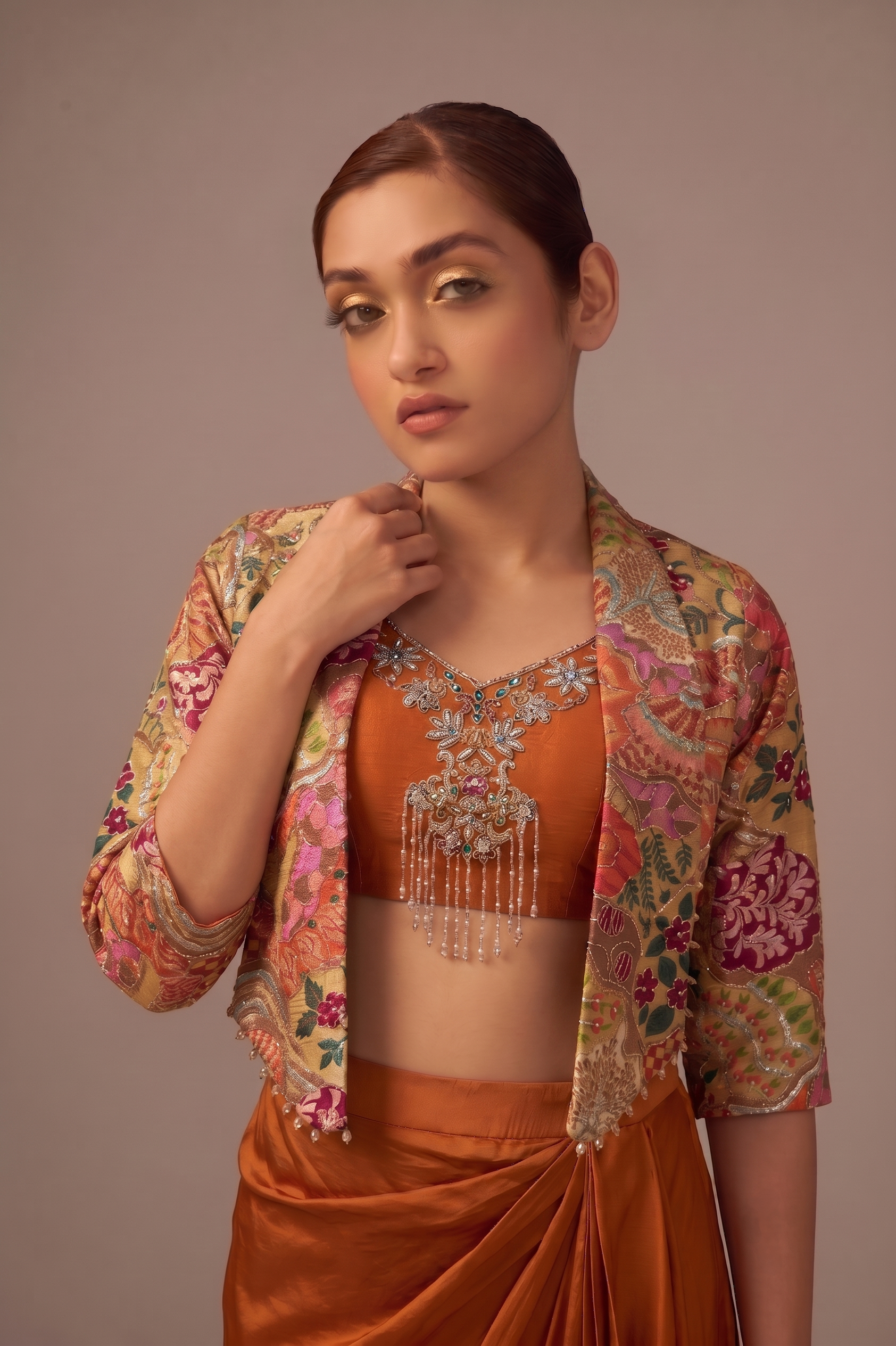 Amber Bloom Three-Piece Set - Jacket and Blouse Detail