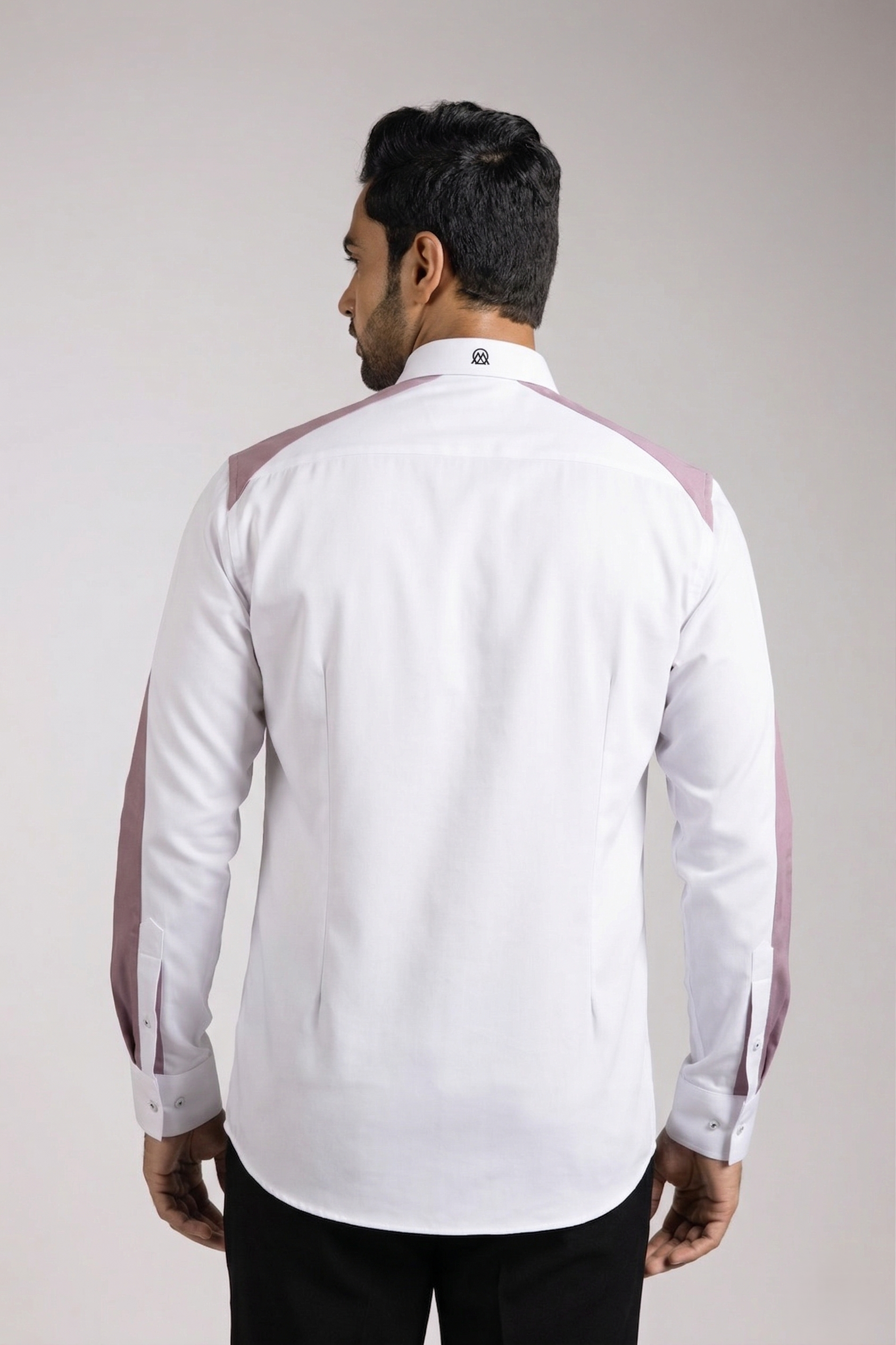 White Mauve Panel Grand Facade Embroidered Shirt