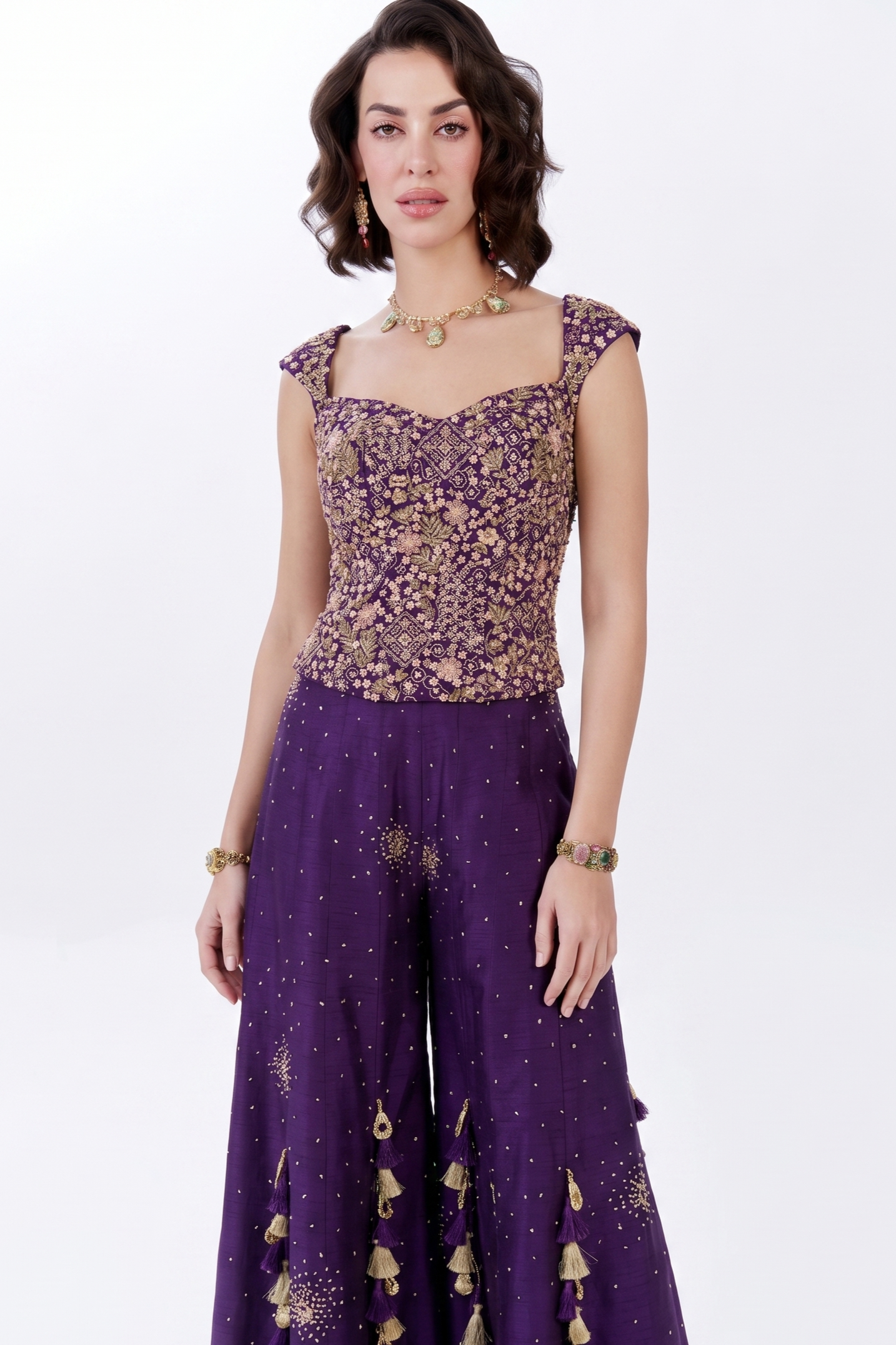 Amethyst Tassel Sharara Set - Side View