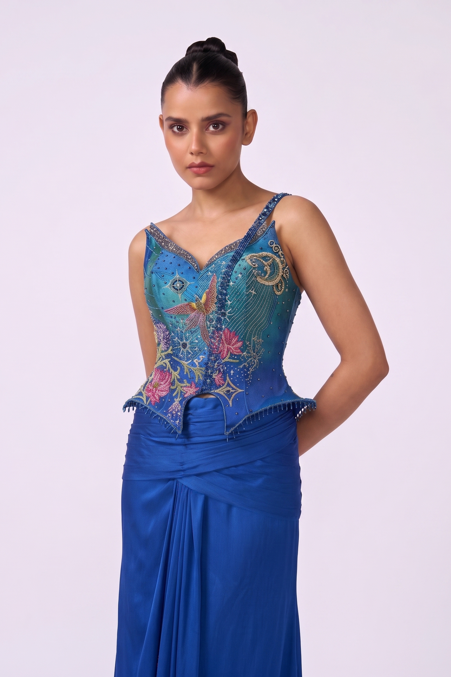Celestial Hummingbird Embroidered Corset - bodice detail